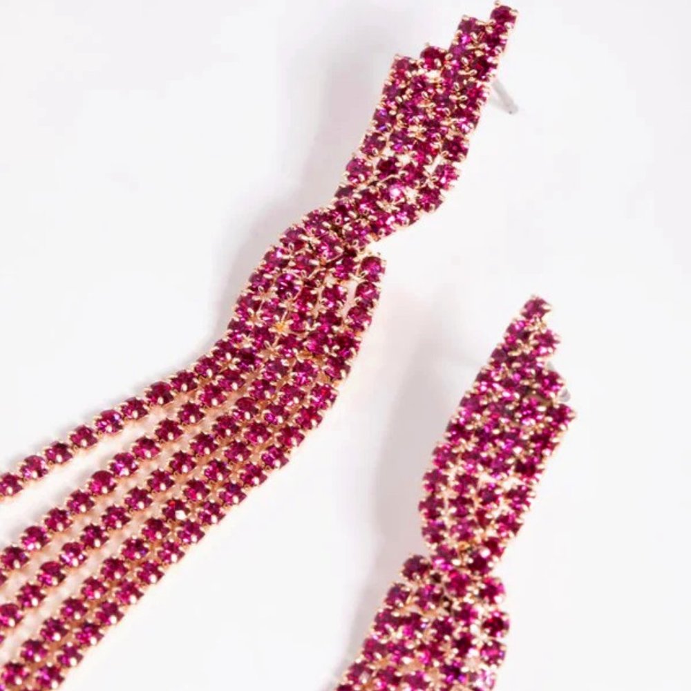 LOVISA Glamorous Fuchsia Crystal Twisted Drop Earrings**NEW! - Picture 2 of 4